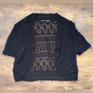 Black Cropped Open-Knit Women's Sweater